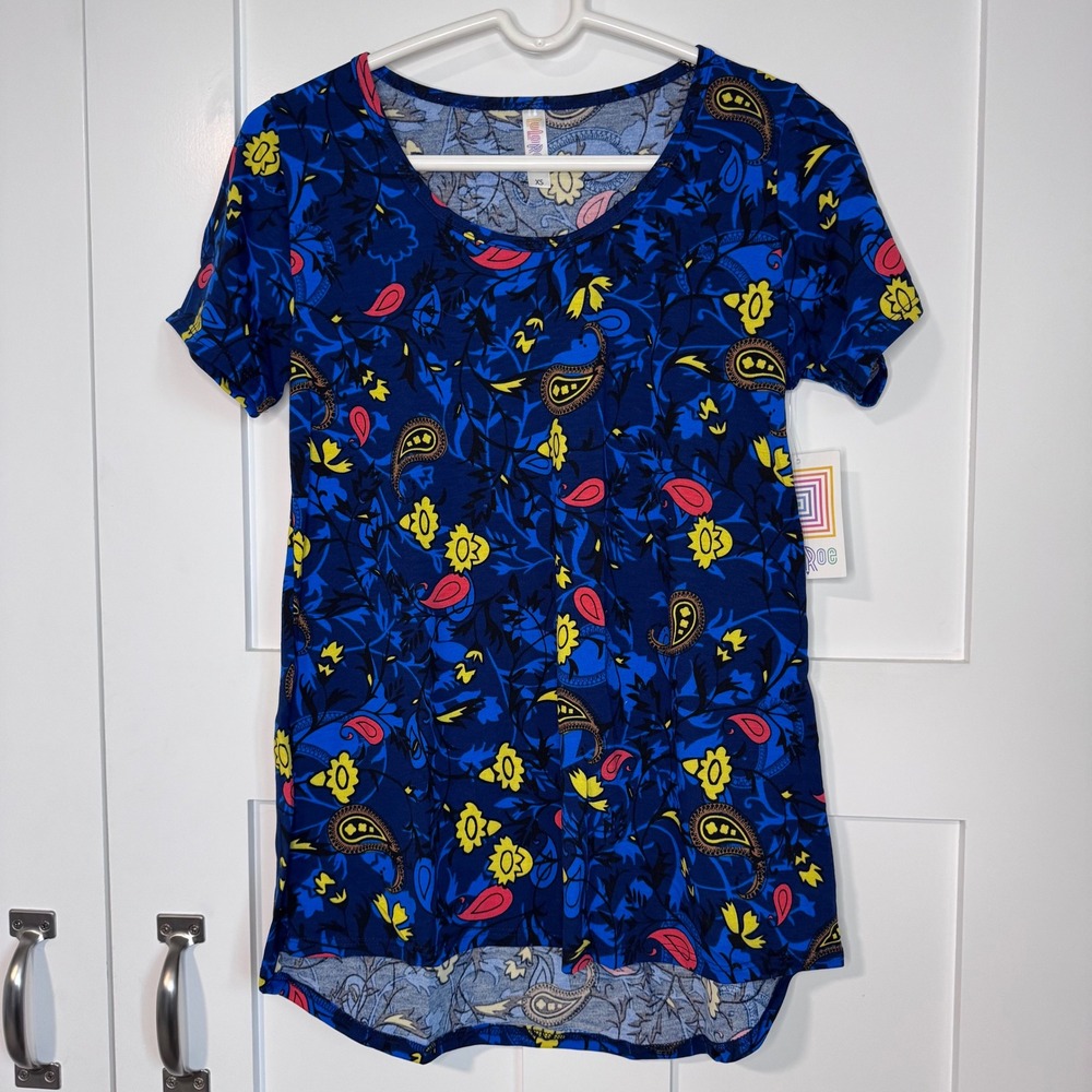 NWT LuLaRoe Classic T Women's Size XS Blue‎ with Paisley & Floral Print Spring